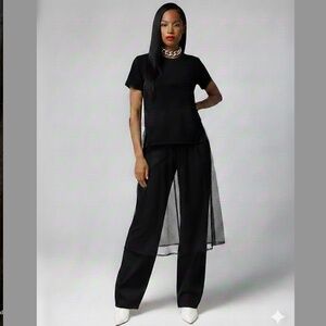 Black Drop Shoulder Tee with Sheer Mesh Hem (SHIRT FOR SALE ONLY)